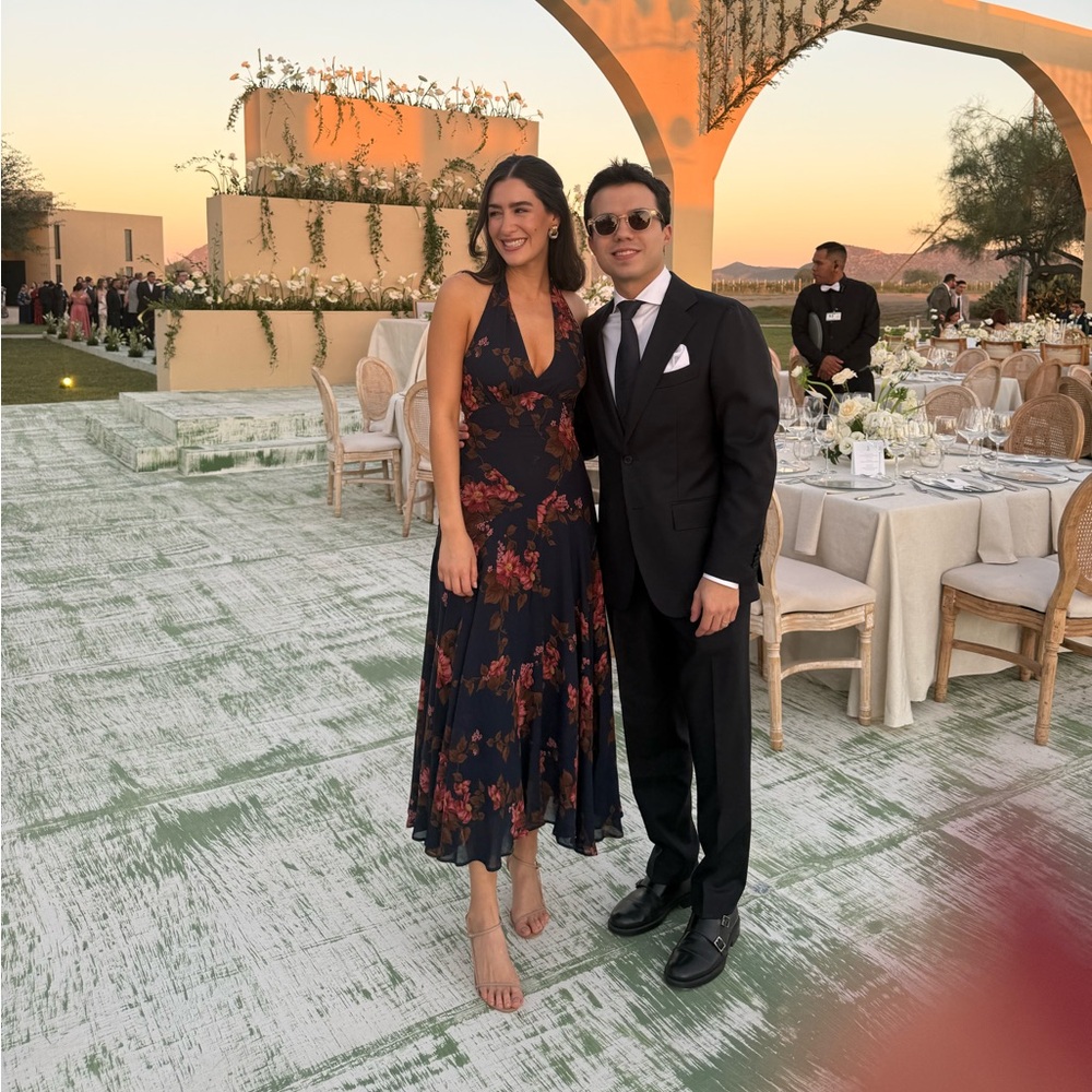 Reformation Floral Midi Dress - Black and Red